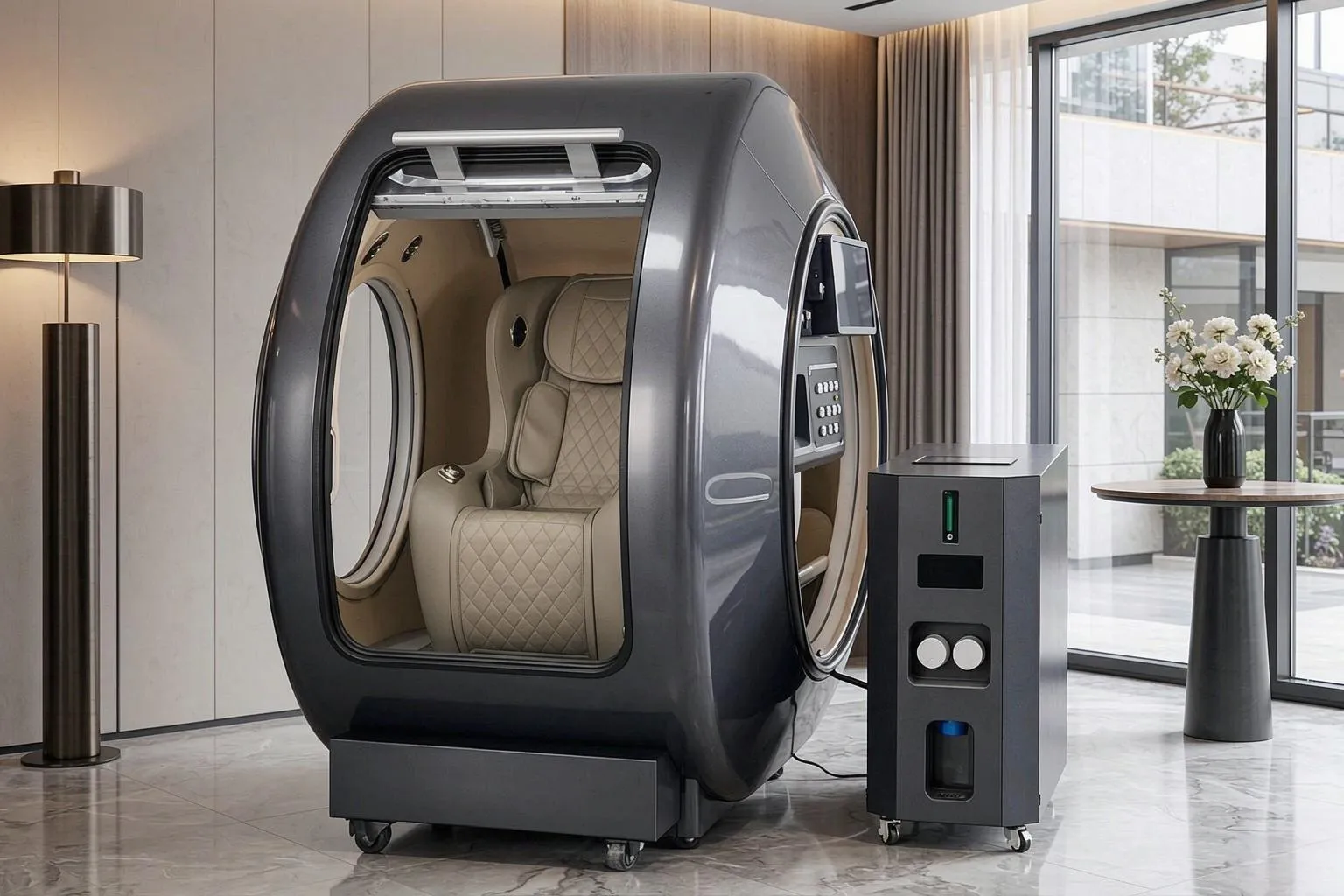 Hyperbaric oxygen chamber in a hotel setting