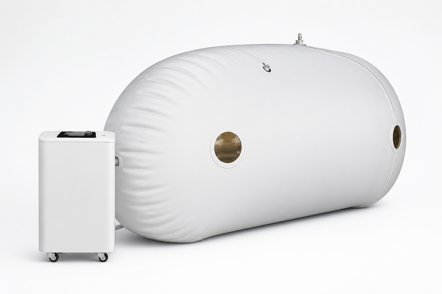 Horizontal soft-shell home hyperbaric oxygen chamber with external control unit