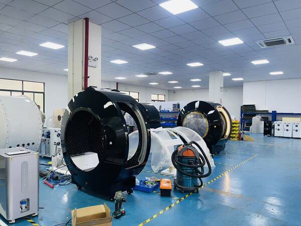 Hyperbaric oxygen chamber shells being assembled on the MindOXY production floor