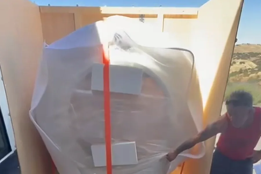 Chamber wrapped and packed in a wooden export crate
